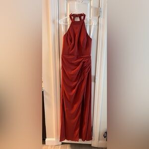 Azazie Halter Neck Terracotta Dress